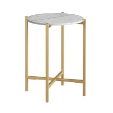 Marmora Round Side/Lamp Table White Marble & Gold