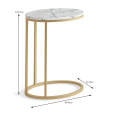 Marmora Oval Sofa/Side Table White Marble & Gold