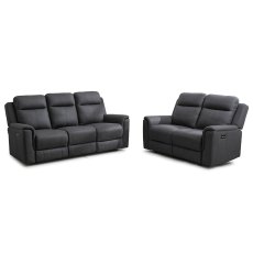 Fenton Electric Reclining 2 Seater + 3 Seater Sofa Fabric Gunmetal Fenton Electric Reclining 2 Seater + 3 Seater Sofa Fabric Gunmetal