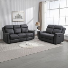Fenton Electric Reclining 2 Seater + 3 Seater Sofa Fabric Gunmetal Fenton Electric Reclining 2 Seater + 3 Seater Sofa Fabric Gunmetal