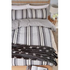 Beach House Stripe Reversible Duvet Cover Set Linen & Grey (Multiple Sizes)