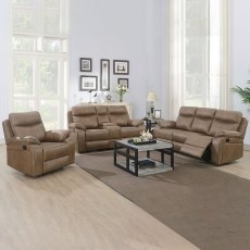 Angelica 2 Seater Manual Reclining Sofa With Central Console & Cupholders Faux Suede Tan