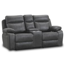 Angelica 2 Seater Manual Reclining Sofa With Central Console & Cupholders Faux Suede Grey