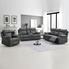 Angelica 2 Seater Manual Reclining Sofa With Central Console & Cupholders Faux Suede Grey