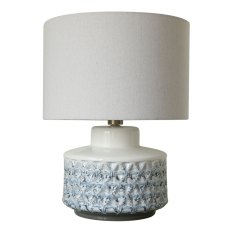 Esme Table Lamp White & Blue Base With White Linen Shade Esme Table Lamp White & Blue Base With White Linen Shade