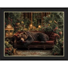 Lounging Bear 90cm x 70cm Picture By Regal Retreats Black Frame