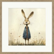 Stick Leg Rabbit 42cm x 42cm Picture By Lucy Hart Wooden Frame