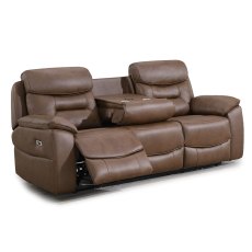 Cordon 3 Seater Electric Sofa With Drop Down Table & USB Charger Faux Leather Chestnut