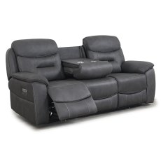 Cordon 3 Seater Electric Sofa With Drop Down Table & USB Charger Faux Leather Dark Grey
