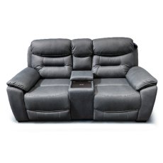 Cordon 2 Seater Electric Reclining Sofa With Console & USB Charger Faux Leather Dark Grey