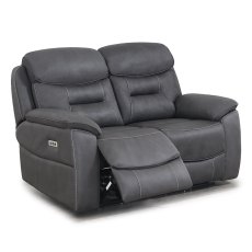 Cordon 2 Seater Sofa Electric Reclining With USB Charger Faux Leather Dark Grey