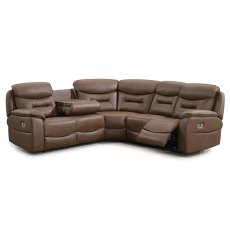 Cordon 4+ Seater Corner Electric Reclining Sofa With Dropdown Tray & USB Charger Faux Leather Chestn