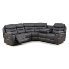 Cordon 4+ Seater Corner Electric Reclining Sofa With Dropdown Tray & USB Charger Faux Leather Dark G