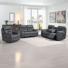 Cordon 4+ Seater Corner Electric Reclining Sofa With Dropdown Tray & USB Charger Faux Leather Dark G