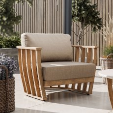 Luca 5 Person Teak Outdoor Sofa Lounging Set With Coffee Table & Beige Cushions
