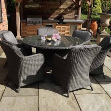 Paris 6 Person Rattan Outdoor Round Dining Table Set With Imperial Chairs & Grey Cushions