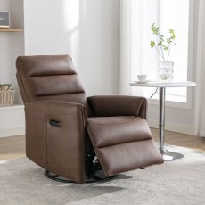 Texan Electric Reclining Swivel Rocker Faux Leather Chestnut