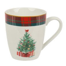 Mug With Christmas Tree & Tartan Edge