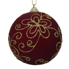 Glitter Flower Bauble Gold & Oxblood 10cm Glitter Flower Bauble Gold & Oxblood 10cm