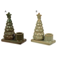 Porcelain Candleholder With Tree Glazed Green Or White 12cm (Choice Of 2) Porcelain Candleholder With Tree Glazed Green Or White 12cm (Choice Of 2)