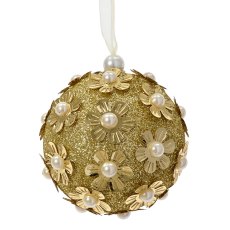 Foam Bauble With Glitter & Pearls Gold 8cm Foam Bauble With Glitter & Pearls Gold 8cm