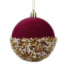 Baubles With Flock & Beads Oxblood 10cm Baubles With Flock & Beads Oxblood 10cm