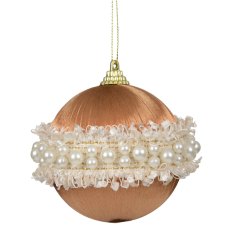 Foam Bauble With Brown Pearls 8cm Foam Bauble With Brown Pearls 8cm
