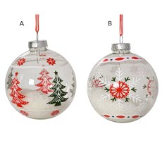 Transparent Glass Bauble With Snow Inside 8cm (Choice Of 2) Transparent Glass Bauble With Snow Inside 8cm (Choice Of 2)