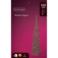 Micro LED Wicker Cone Brown With Classic White Lights 90cm