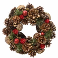 Boxed Wreath With Pinecones & Glitter Baubles 33cm Boxed Wreath With Pinecones & Glitter Baubles 33cm