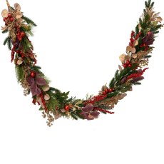 Red Berries, Green & Purple Leaves Garland 6ft/180cm