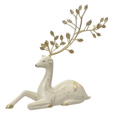 Lying Down Polyresin Deer With Antlers White 25cm Lying Down Polyresin Deer With Antlers White 25cm