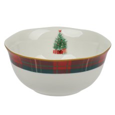 Cereal Bowl With Christmas Tree & Tartan Edge Cereal Bowl With Christmas Tree & Tartan Edge