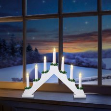 Wooden Candle Bridge White With Bulbs 39cm Wooden Candle Bridge White With Bulbs 39cm