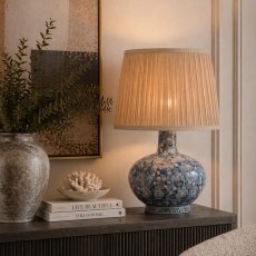 Cleo Table Lamp Blue Base With Beige Speckled Pleated Shade Cleo Table Lamp Blue Base With Beige Speckled Pleated Shade