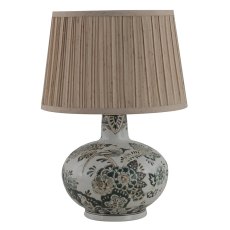 Hannah Table Lamp Cream & Teal Patterned Base With Beige Flecked Pleated Shade Hannah Table Lamp Cream & Teal Patterned Base With Beige Flecked Pleated Shade