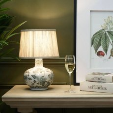 Hannah Table Lamp Cream & Teal Patterned Base With Beige Flecked Pleated Shade Hannah Table Lamp Cream & Teal Patterned Base With Beige Flecked Pleated Shade