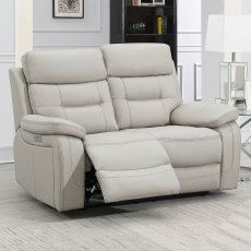 Bassano 2 Seater Electric Reclining Sofa Leather Light Grey Bassano 2 Seater Electric Reclining Sofa Leather Light Grey