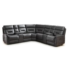 Francesco 5 Seater Electric Reclining Corner Sofa With 2 Consoles Faux Suede Grey Francesco 5 Seater Electric Reclining Corner Sofa With 2 Consoles Faux Suede Grey