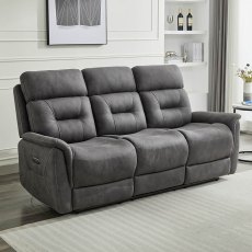 Francesco 3 Seater Electric Reclining Sofa Faux Suede Grey Francesco 3 Seater Electric Reclining Sofa Faux Suede Grey