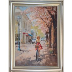 Cycling Through Town 80cm x 60cm Framed Picture Cycling Through Town 80cm x 60cm Framed Picture