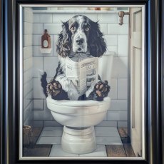Springer on Toilet 50cm x 40cm Picture Black Frame Springer on Toilet 50cm x 40cm Picture Black Frame