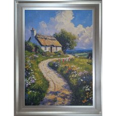 Thatch Cottage in Countryside 80cm x 60cm Picture Silver Frame Thatch Cottage in Countryside 80cm x 60cm Picture Silver Frame