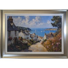 Vintage Cornish Seaside Village 110cm x 80cm Picture Champagne Frame