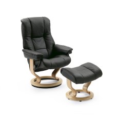 Mayfair Small Chair With Classic Base + Footstool Batick Leather Mayfair Small Chair With Classic Base + Footstool Batick Leather