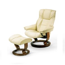Mayfair Small Chair With Classic Base + Footstool Paloma Leather Mayfair Small Chair With Classic Base + Footstool Paloma Leather