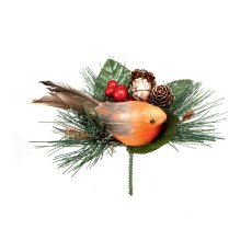 Robin Pick With Pine Cone 15cm
