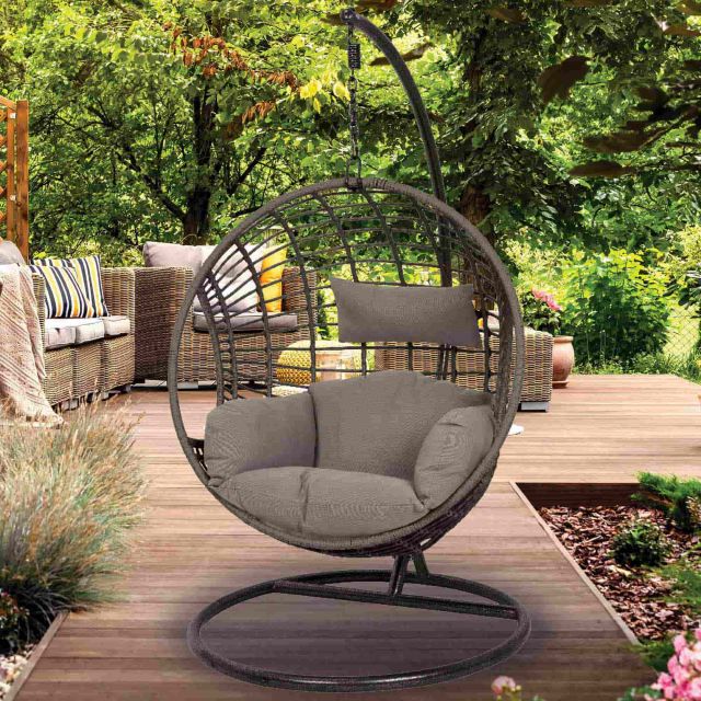 London Hanging Outdoor Egg Chair Black, Outdoor Furniture Hanging Egg Chair