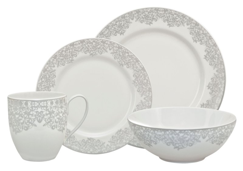 Denby Monsoon Filigree 16 Piece Boxed Dinner Set Silver