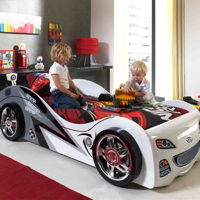 Vipack Brap Brap Single (90cm) Car Bed White Lifestyle